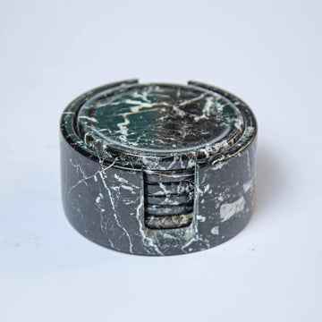 Handcrafted Black Marble Coaster Set Handmade Luxury Round Drinkware Kitchen Decor Gift Pack