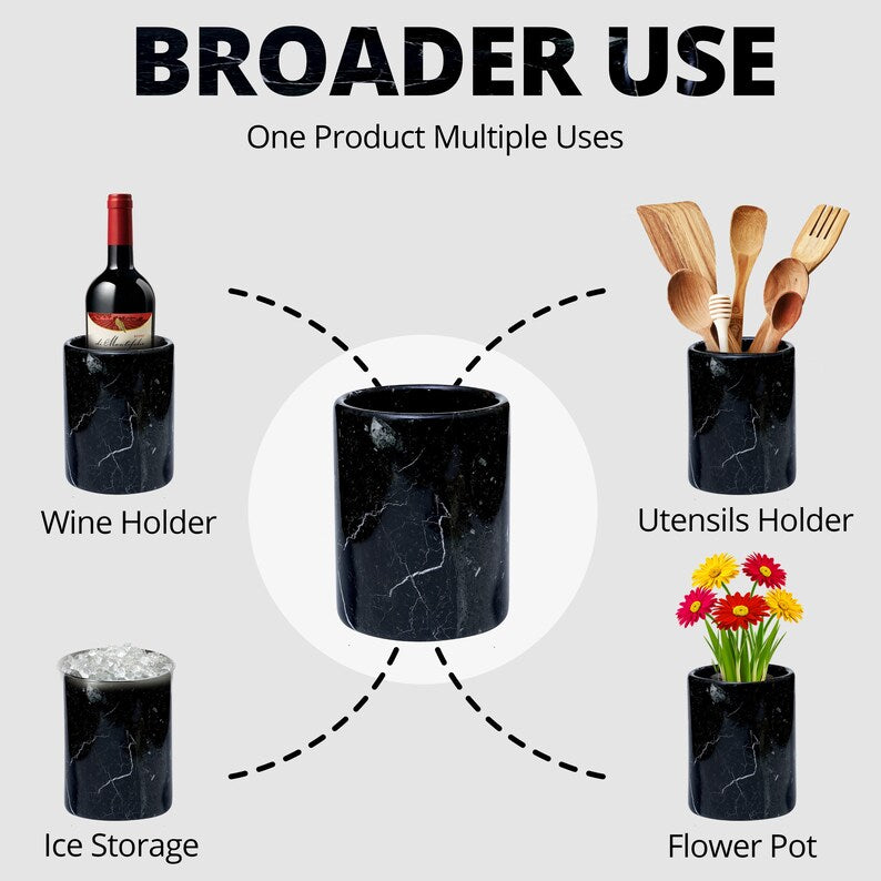 Black Marble Utensil Holder, Onyx Wine Chiller, Heavy Stone Flower Vase