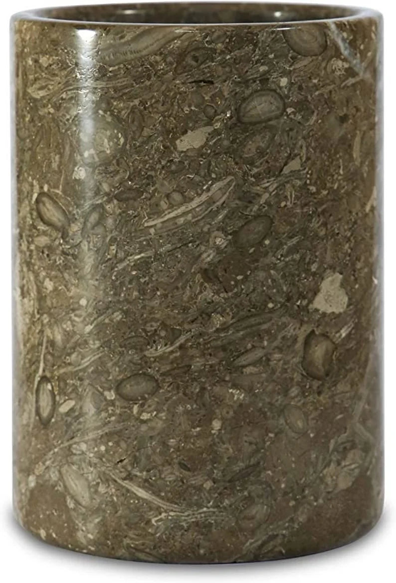 Oceanic Fossil Utensil Holder, Marble Wine Chiller, Heavy Stone Flower Vase
