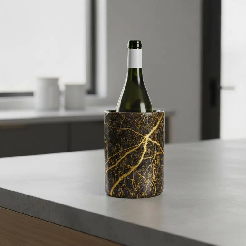 Black Marble Utensil Holder, Onyx Wine Chiller, Heavy Stone Flower Vase