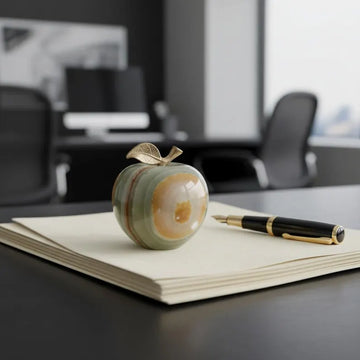 Stone Apple Paperweight, Office Desk Decor, Calcite Crystal Figurine Teacher Gift