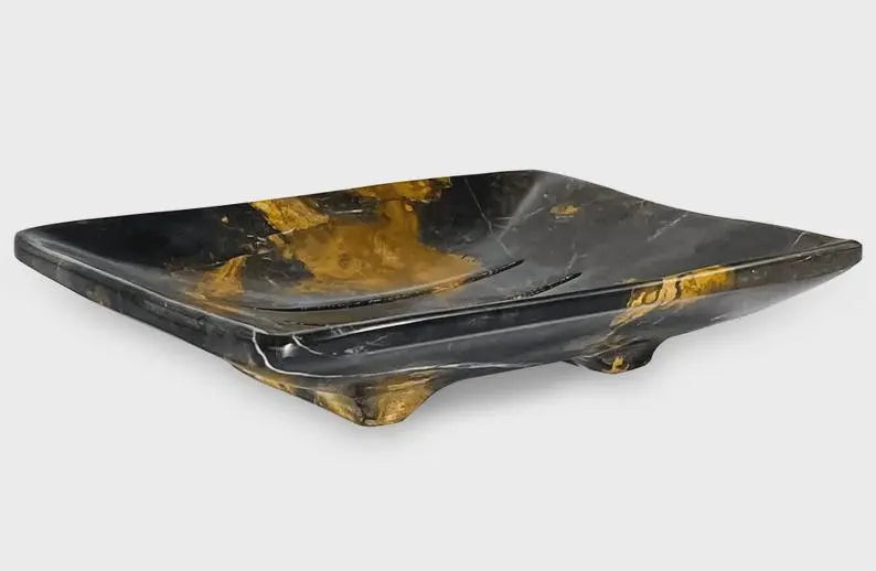 Black Multi Soap Dish, Marble Soap Saver Tray, Heavy Stone Bathroom Counter Organizer