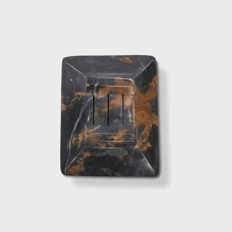 Black Multi Soap Dish, Marble Soap Saver Tray, Heavy Stone Bathroom Counter Organizer