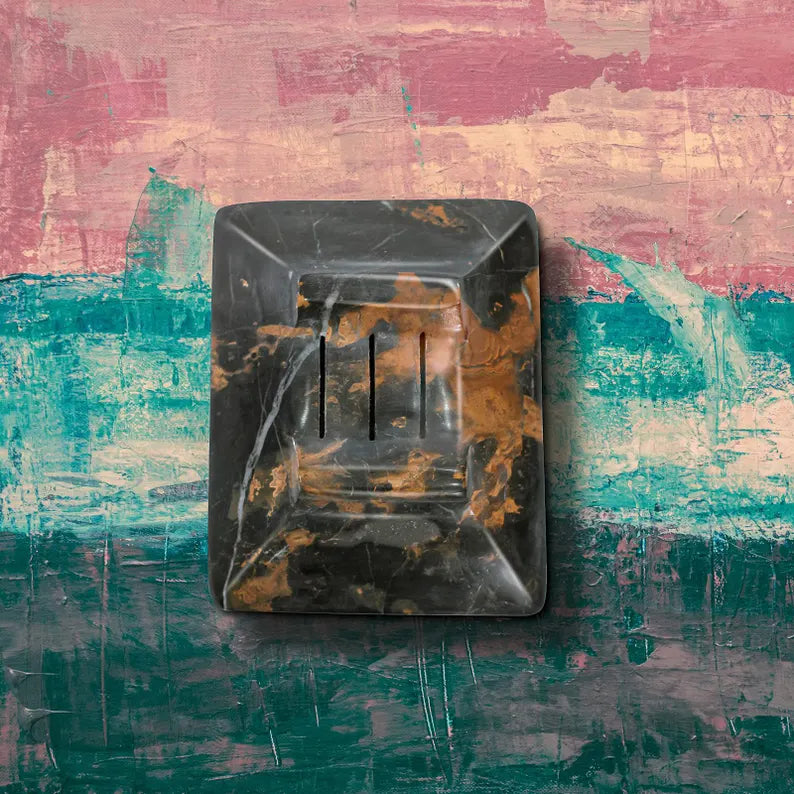 Black Multi Soap Dish, Marble Soap Saver Tray, Heavy Stone Bathroom Counter Organizer