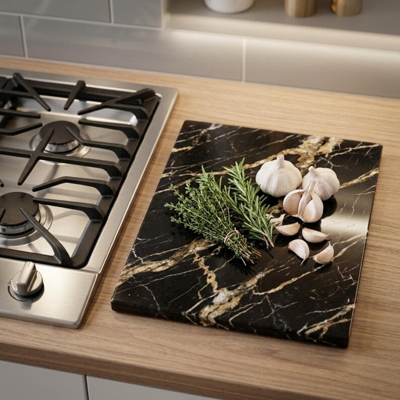 Black Marble Cutting Board, Cheese Board Serving Tray, Large Stone Pastry Slab