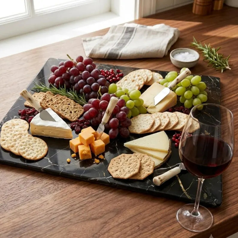 Black Marble Cutting Board, Cheese Board Serving Tray, Large Stone Pastry Slab