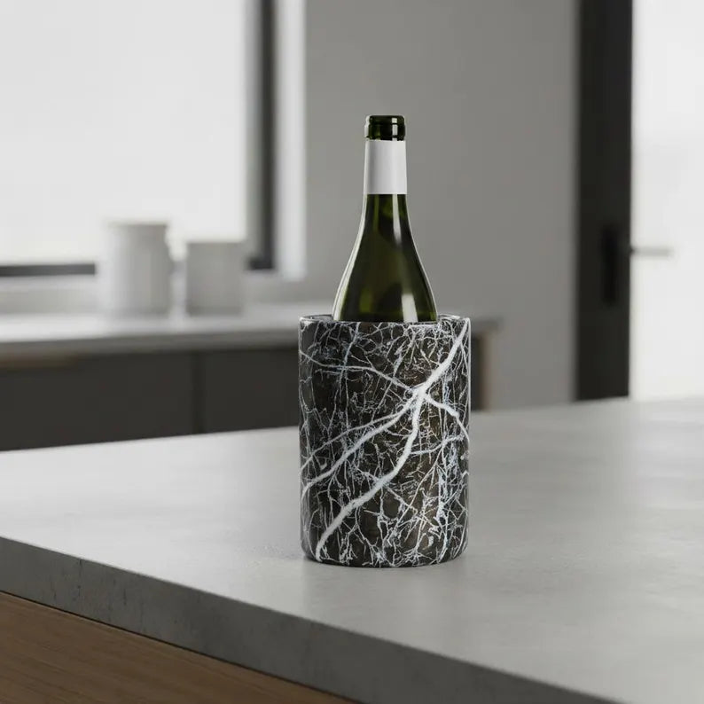 Black Marble Utensil Holder, Onyx Wine Chiller, Heavy Stone Flower Vase