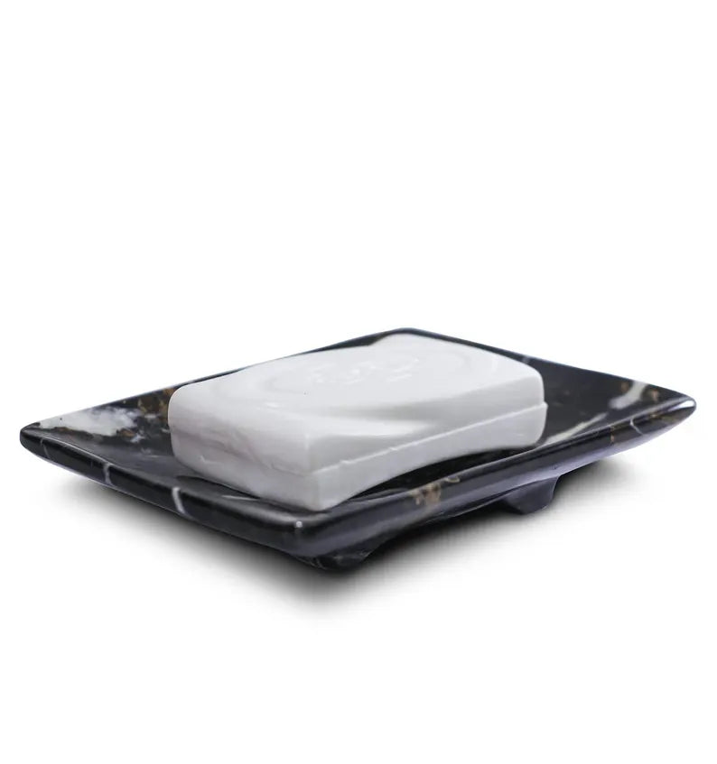 Black Multi Soap Dish, Marble Soap Saver Tray, Heavy Stone Bathroom Counter Organizer