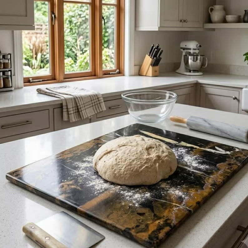 Black Marble Cutting Board, Cheese Board Serving Tray, Large Stone Pastry Slab