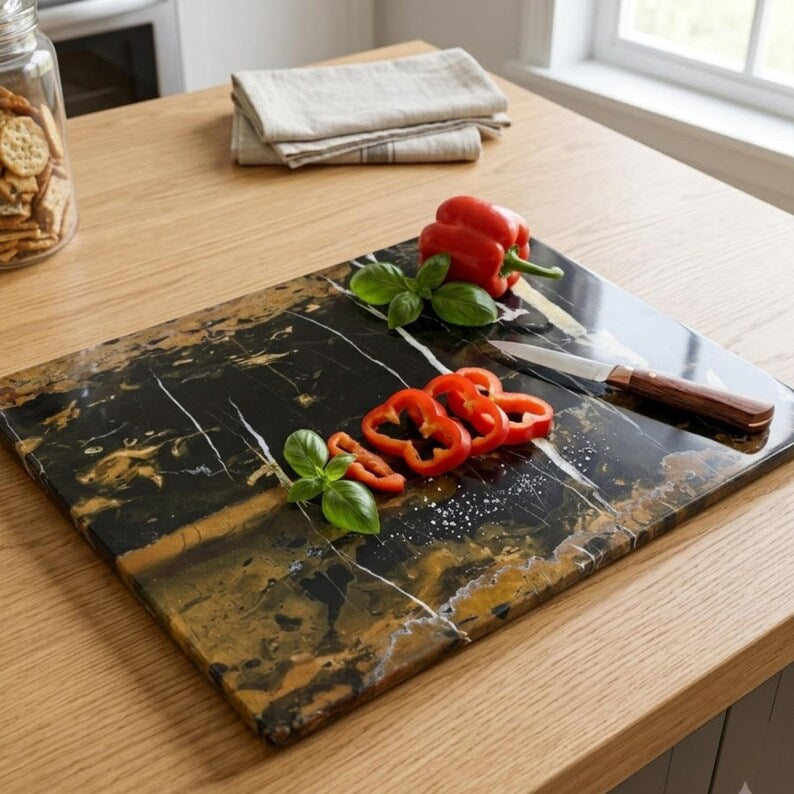 Black Marble Cutting Board, Cheese Board Serving Tray, Large Stone Pastry Slab