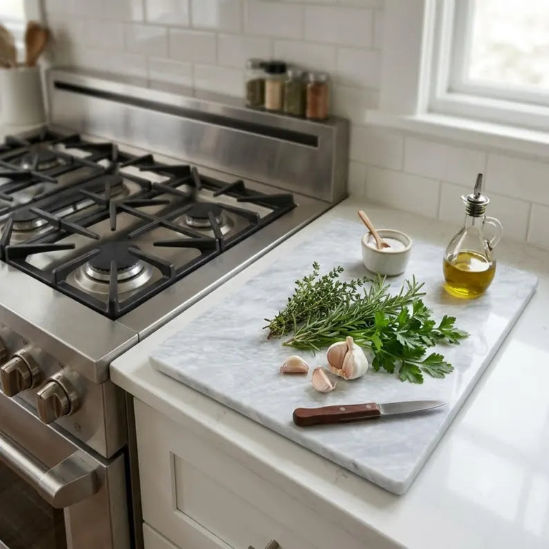 White Marble Cutting Board, Cheese Board Serving Tray, Large Stone Pastry Slab