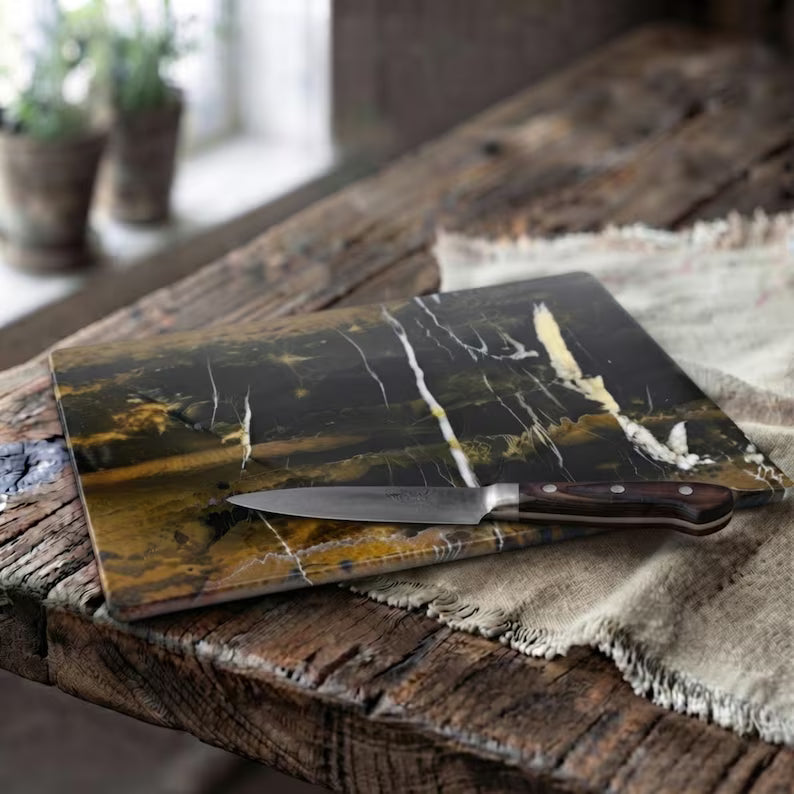 Black Marble Cutting Board, Cheese Board Serving Tray, Large Stone Pastry Slab