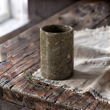 Oceanic Fossil Utensil Holder, Marble Wine Chiller, Heavy Stone Flower Vase