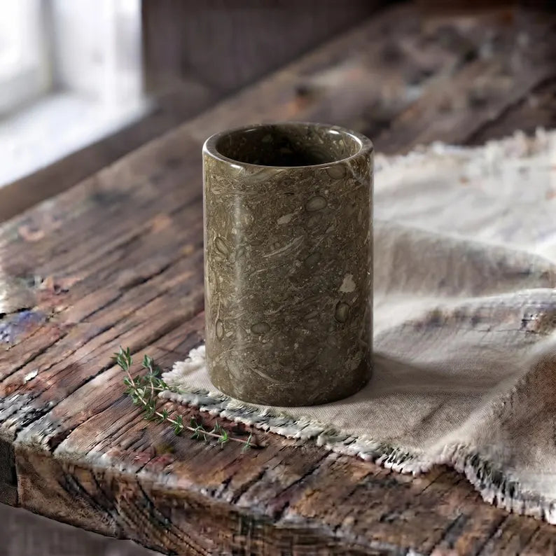 Oceanic Fossil Utensil Holder, Marble Wine Chiller, Heavy Stone Flower Vase